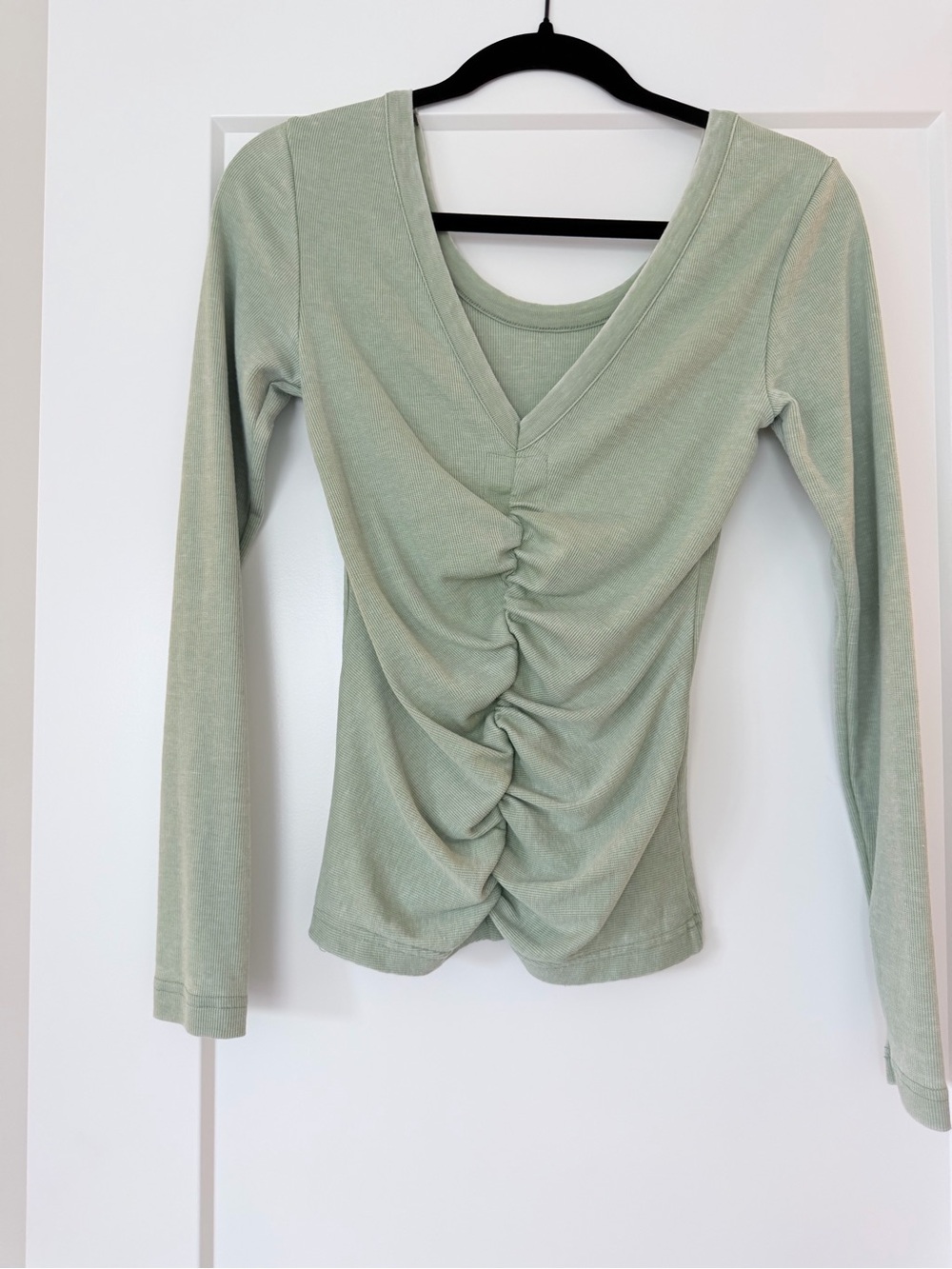 Chaser Sage Green Ruched V-Neck Long Sleeve Top